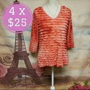 Only nine petite ruffle top 3/4 sleeve